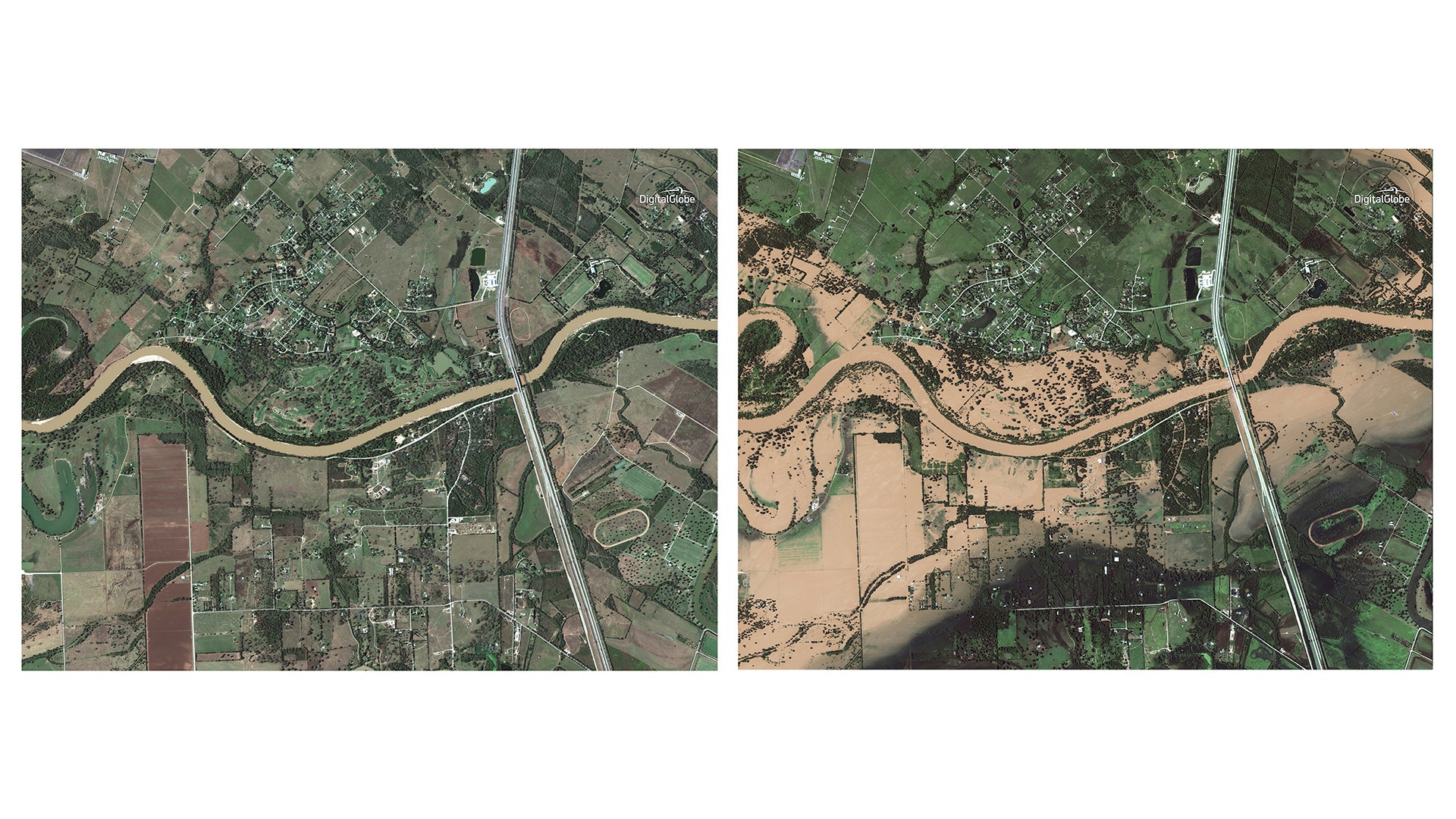 Combination satellite images show Brookshire, Texas on Nov. 20, 2016 and Aug. 30