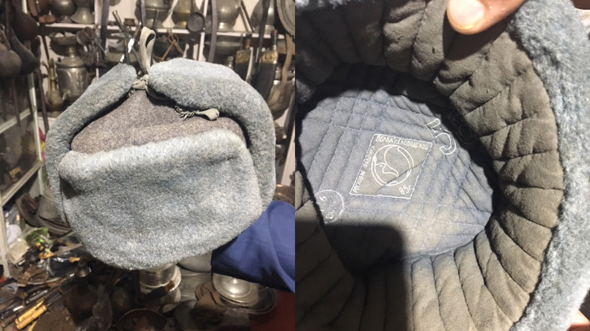 Slightly stained, large-size Soviet winter hats, made in 1985, worn by their commanders during bloody war 