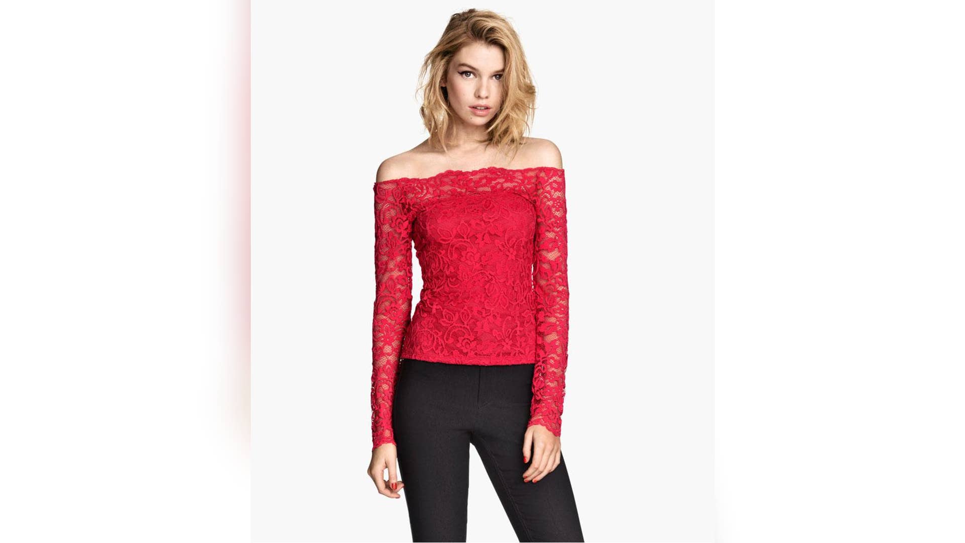 Off-the-Shoulder Red Lace Top