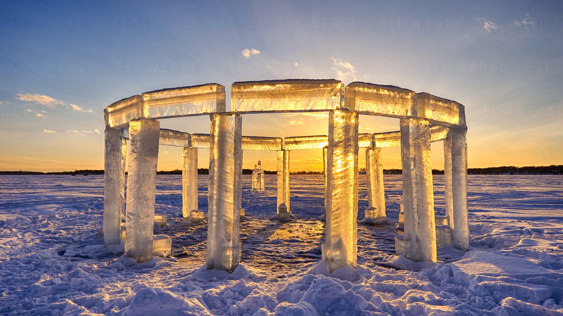 Icehenge at sunrise.