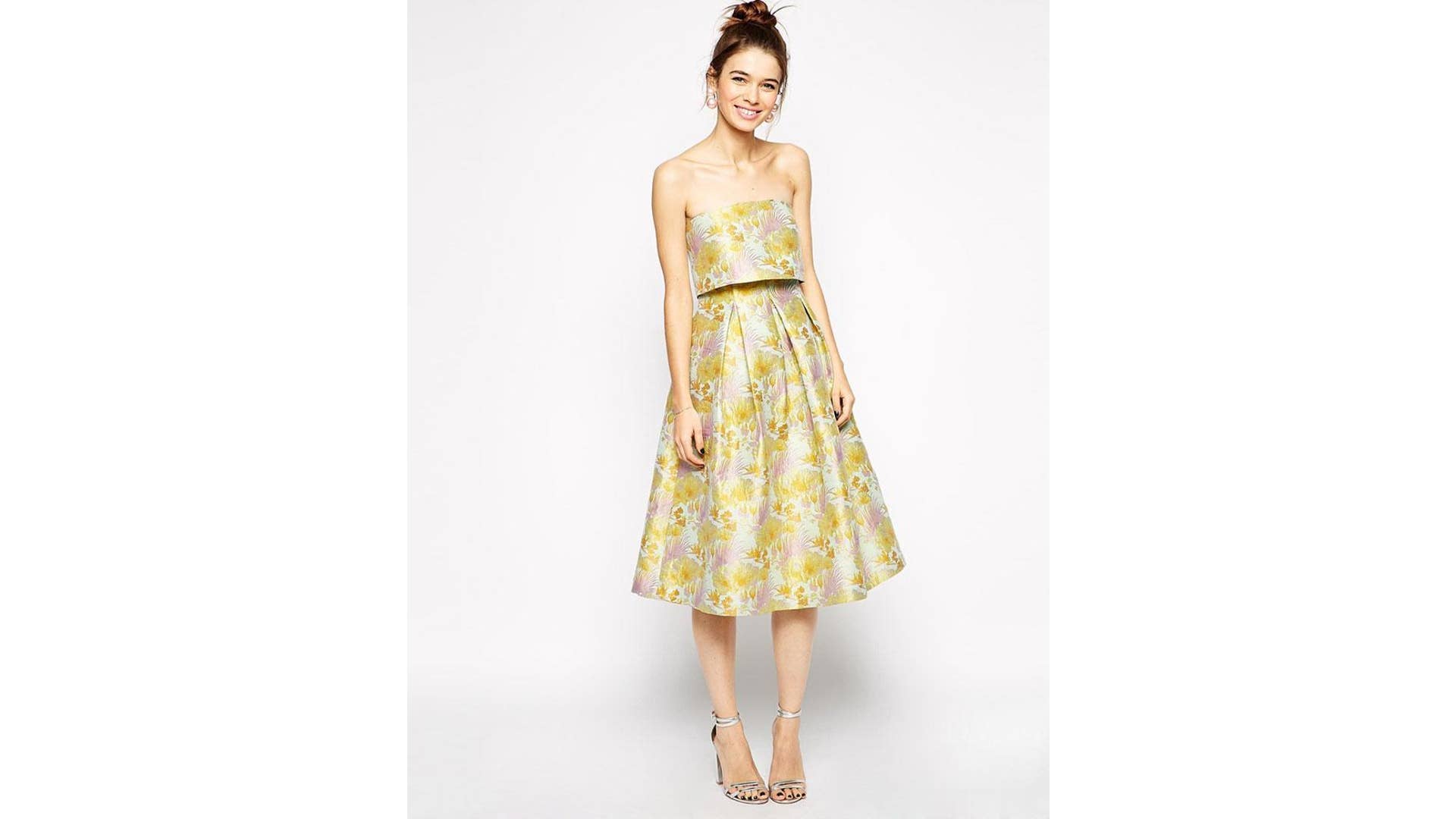 Jacquard Prom Bandeau Midi Dress With Crop Top