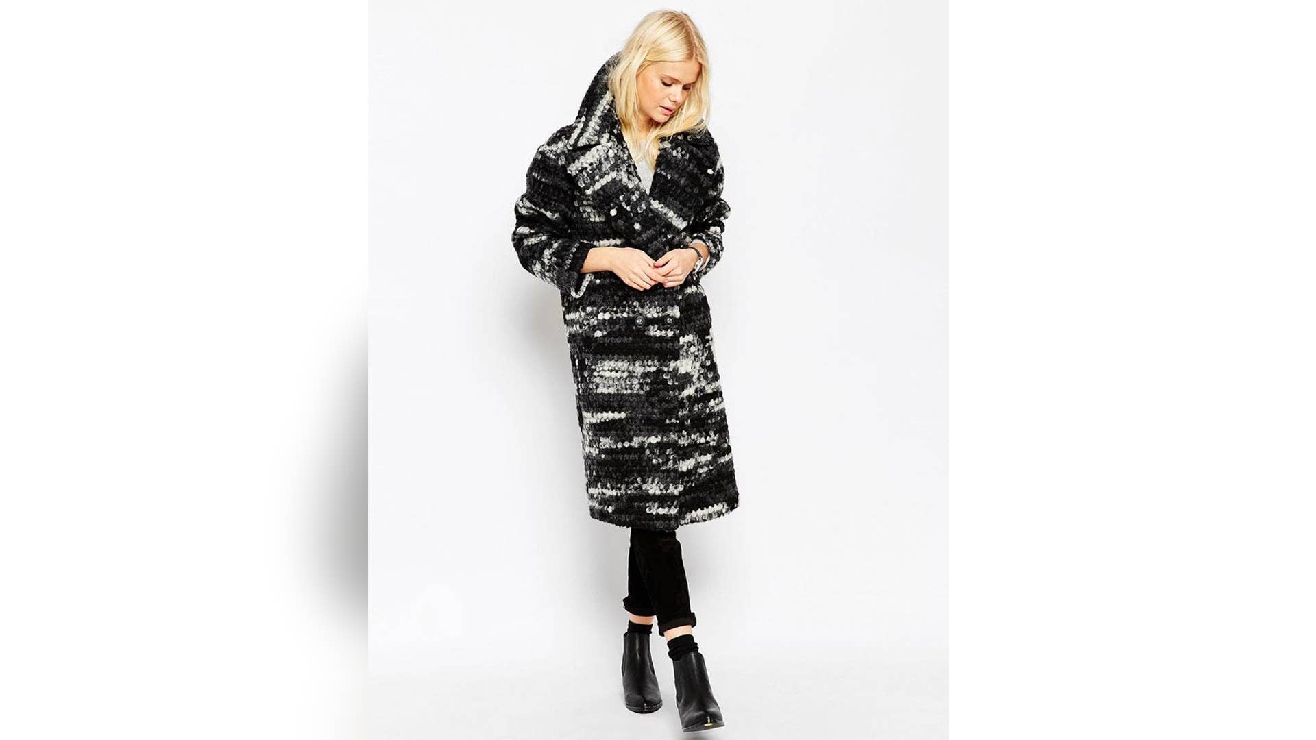 Oversized Fit Coat in Mono Bobble Texture