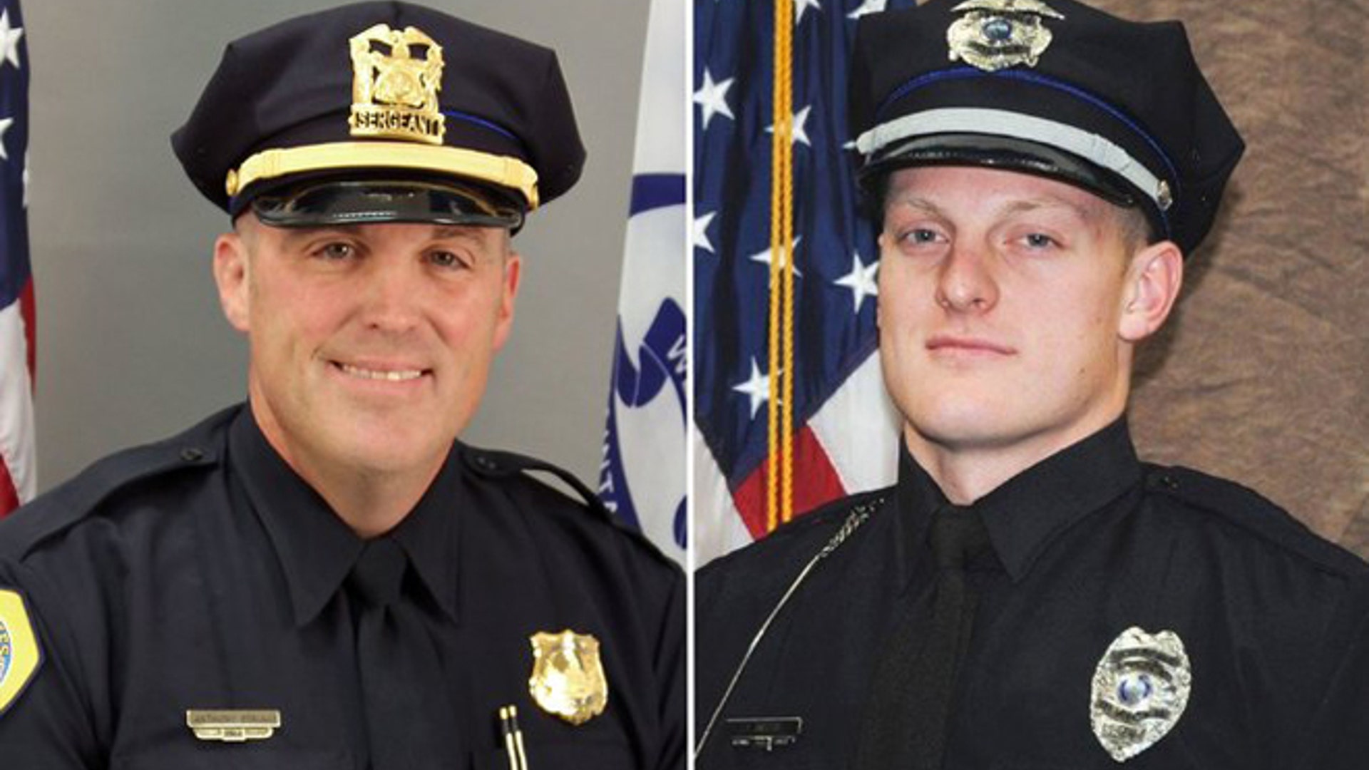 Sgt. Anthony Beminio, left, of the Des Moines, IA, Police Department and Officer Justin Martin of the Urbandale police were killed in related attacks a few miles apart on Nov. 2. Both were ambushed while sitting in their patrol cars by the same gun-wielding attacker, who surrendered to police.