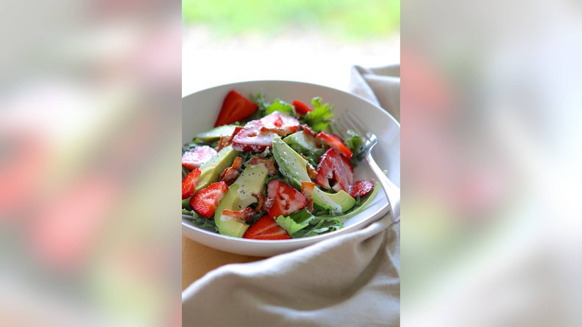 Strawberry Avocado Kale Salad With Bacon Poppyseed Dressing