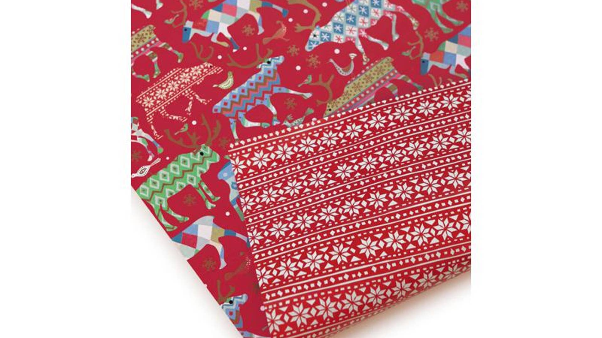 Reversible Holiday Gift Wrap Sheep, Scandinavian Patterns