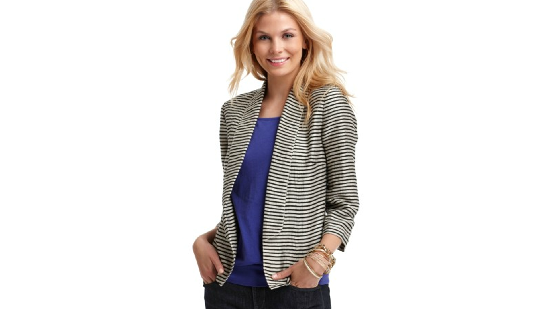 Crinkle Stripe Open Front Jacket, $69.50