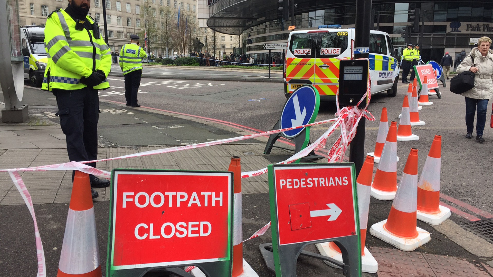 Police secure the area in London after the attack. 