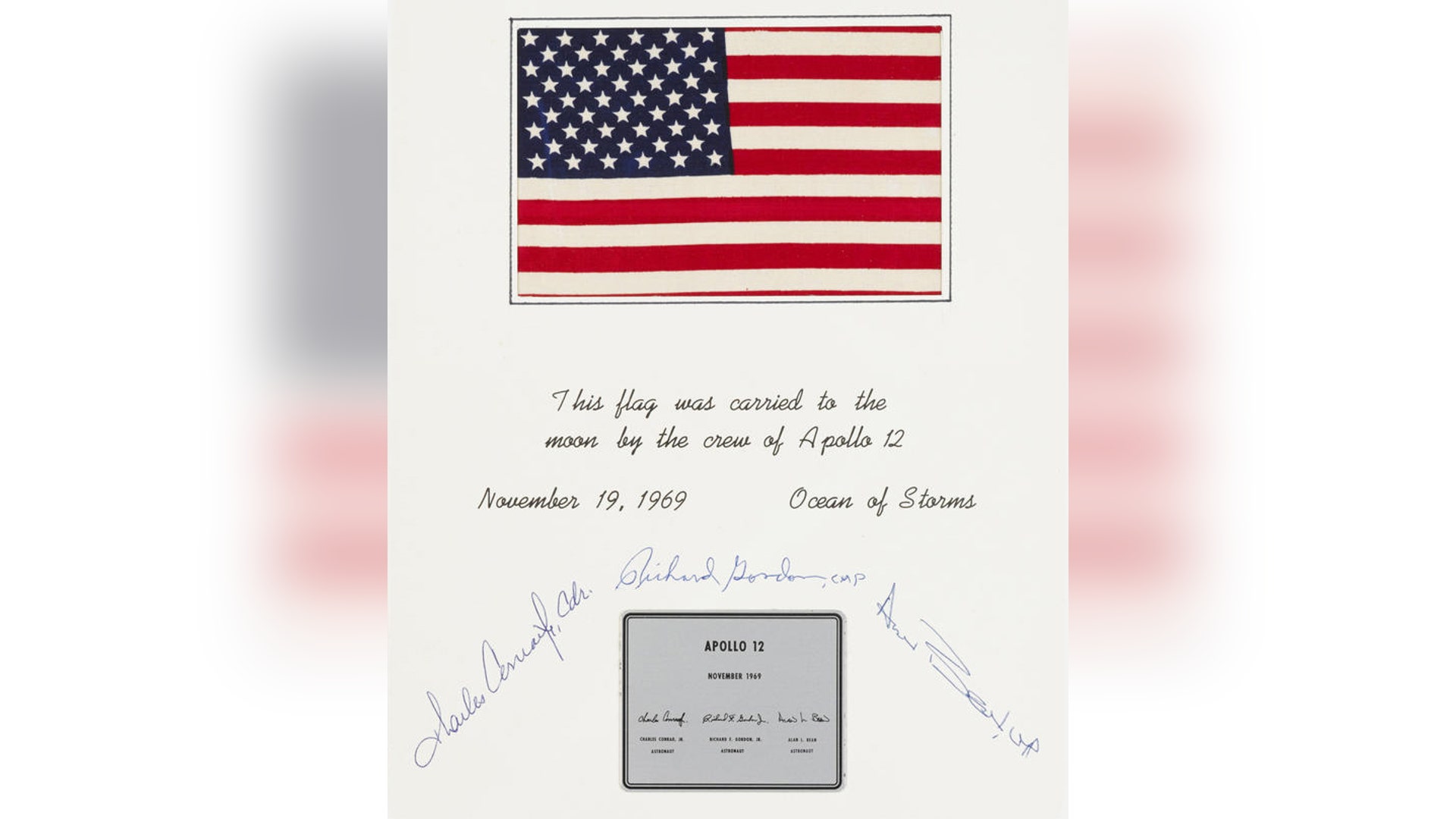 United States flag carried to the moon on Apollo 12