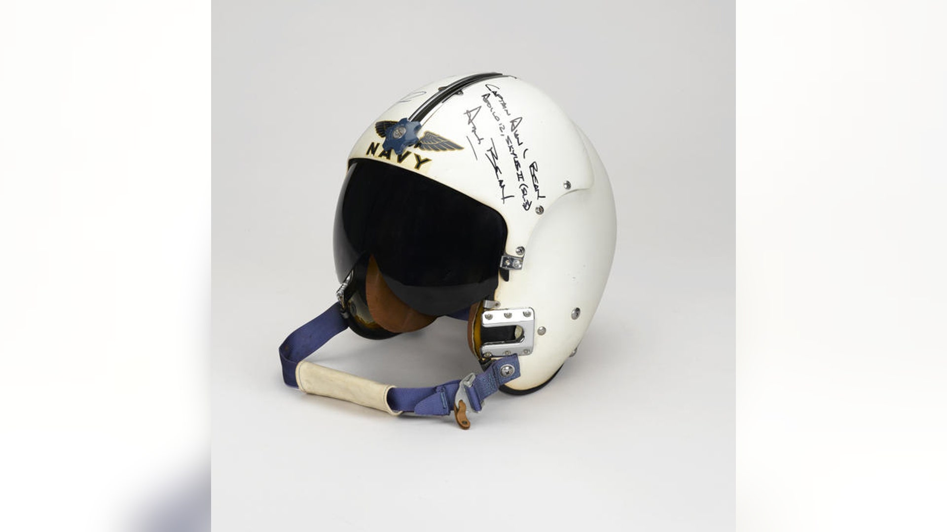 Us Navy flight helmet signed by Lovell and Bean