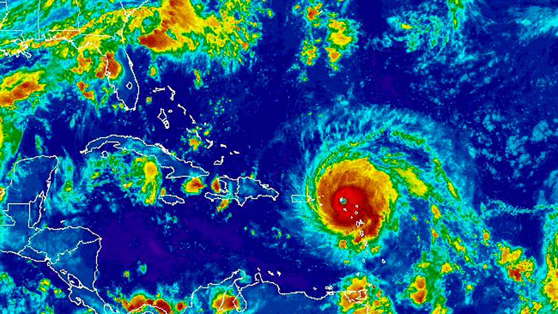 Hurricane Irma, a potentially catastrophic category 5 hurricane, sits just east of Puerto Rico, Wednesday morning