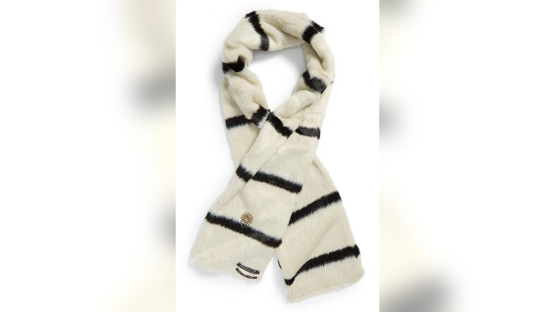 Maison Scotch Stripe Faux Fur Scarf