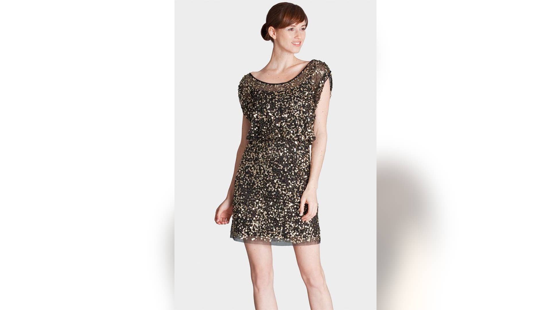 JS Collections Scoop Neck Sequin Mesh Blouson Dress
