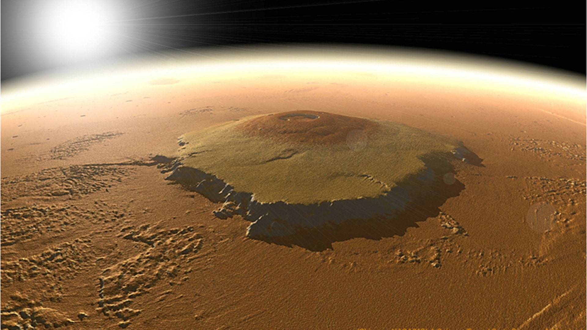 Высочайшая гора солнечной системы находится. Гора Олимп на Марсе. Вулкан Олимп на Марсе. Марс Планета гора Олимп. Марс Планета вулкан Олимп.