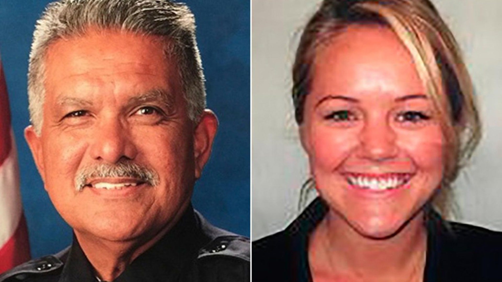 Palm Springs, California, officers José Gilbert Vega (left), 63, and Lesley Zerebny, 27, were shot and killed while responding to a domestic disturbance. The suspect, an admitted gang member named John Felix who was wearing body armor, was talking to the officers through a metal grate when he opened fire on them with an assault rifle loaded with hollow point bullets. A third officer was injured in the firefight. Felix was taken into custody by members of the Riverside County Sheriff's Office SWAT team.
