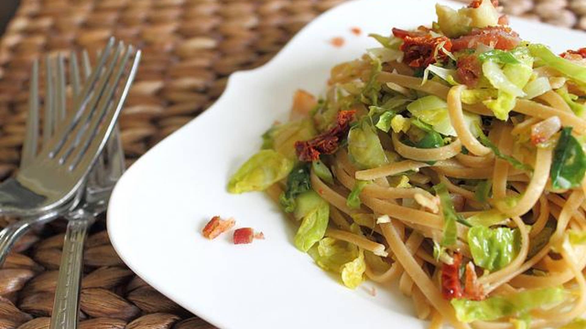 Brussels Sprouts, Bacon and Sun-Dried Tomato Pasta