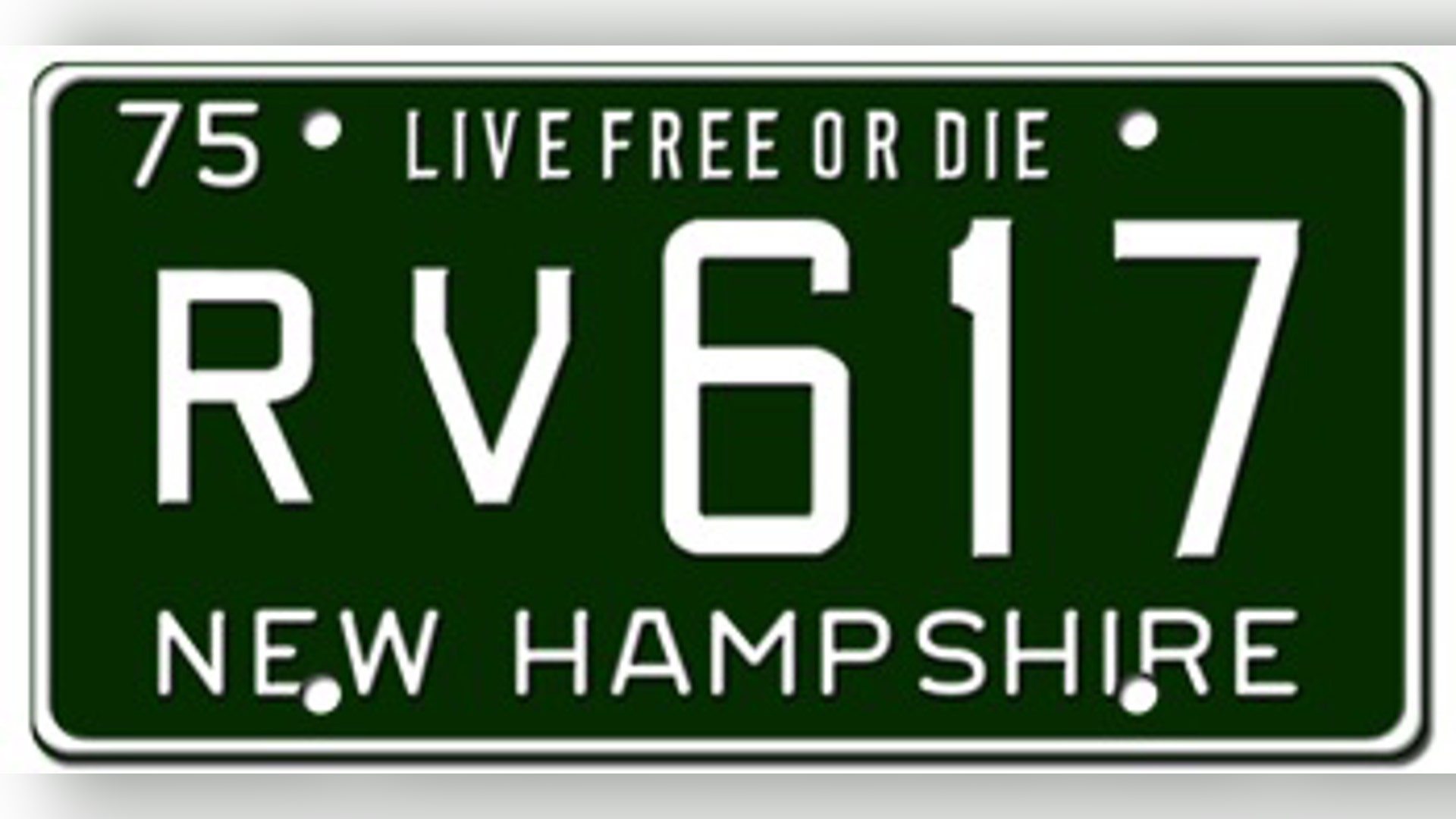 New Hampshire “Live Free or Die” Green Plate (1972-78):