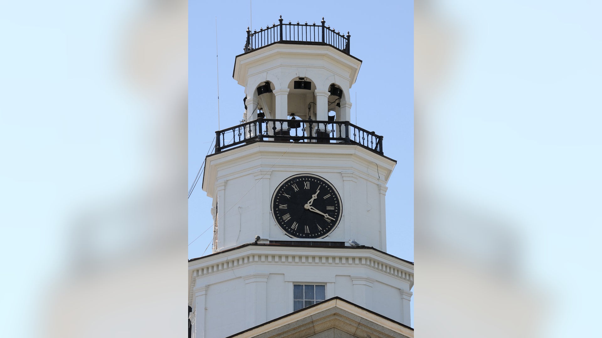 The clock tower at the Portsmouth Naval Shipyard