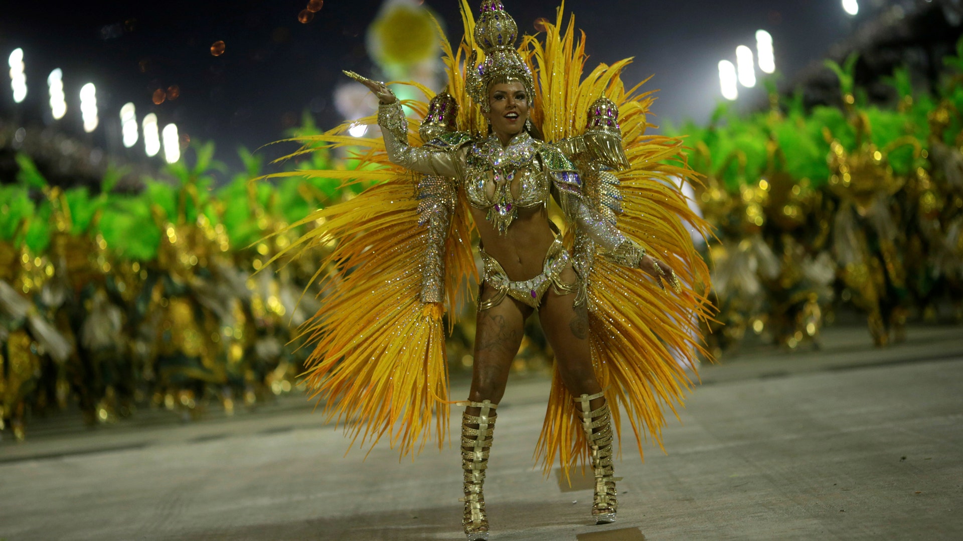 A dancer from Mocidade samba school performs during the second night of the Carnival.