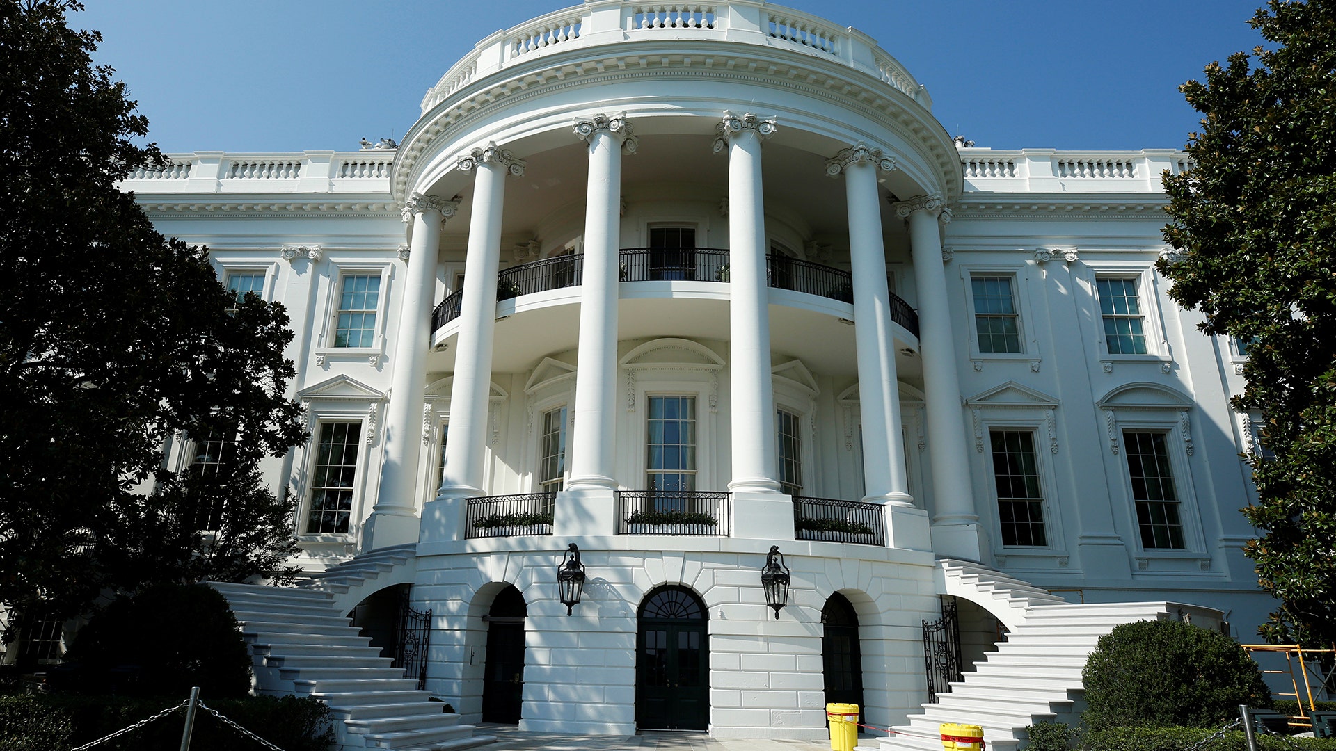 The South Portico porch steps of the White House are seen after a renovation in Washington