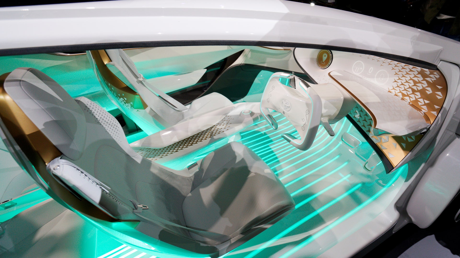 The new Toyota Concept-i concept car, designed to learn about its driver is unveiled during the Toyota press conference at CES in Las Vegas.