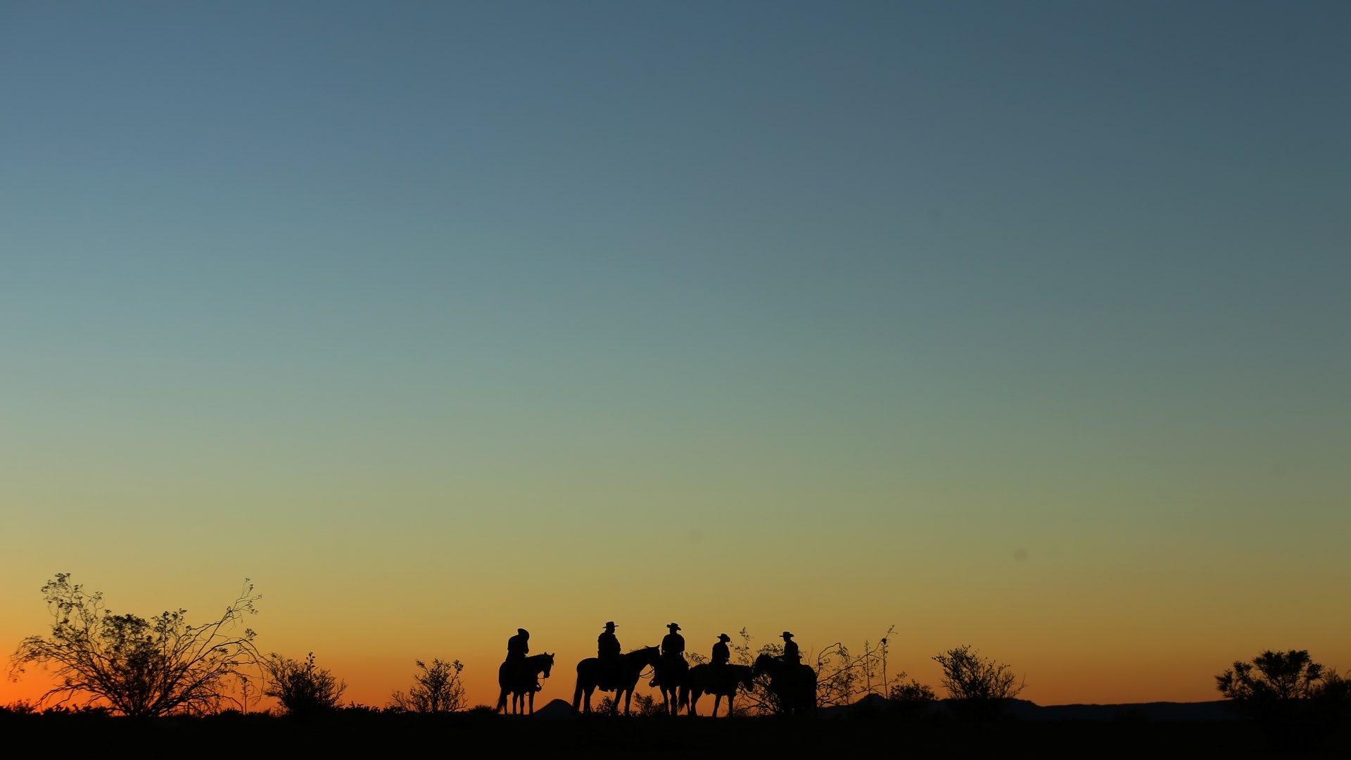 U.S. Border Patrol agents from Boulevard Station look out over a ridge after sunset near Jacumba, California.