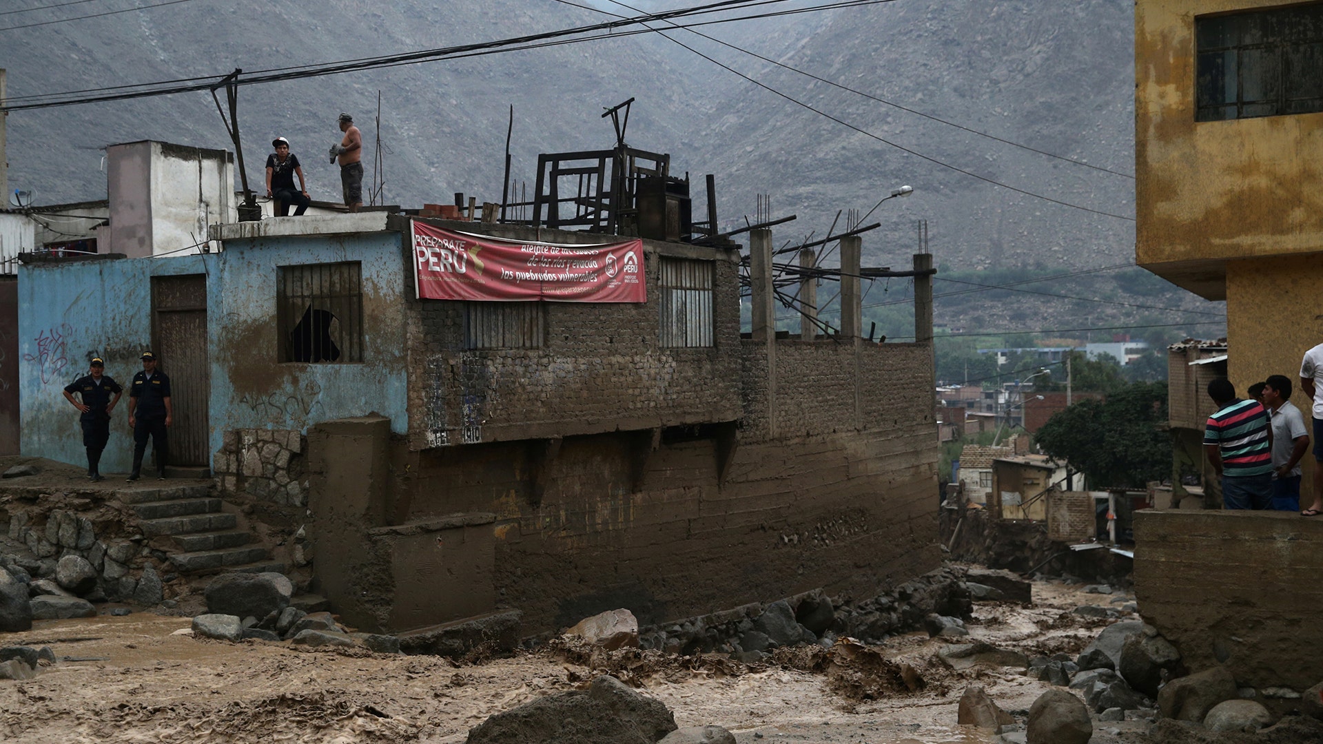 Central highway is blocked after a landslide and flood in Chosica, east of Lima, Peru.