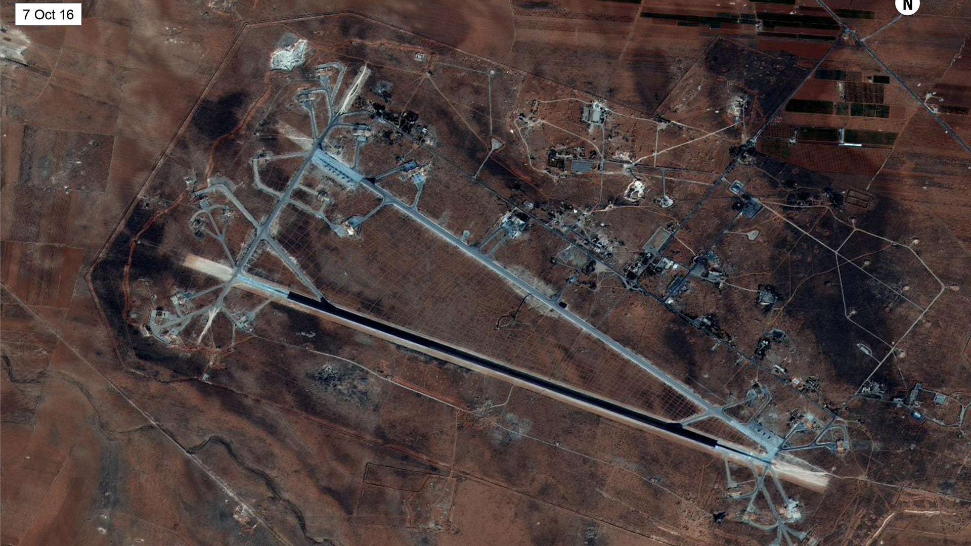 Satellite image of Shayrat Airfield in Homs, Syria.