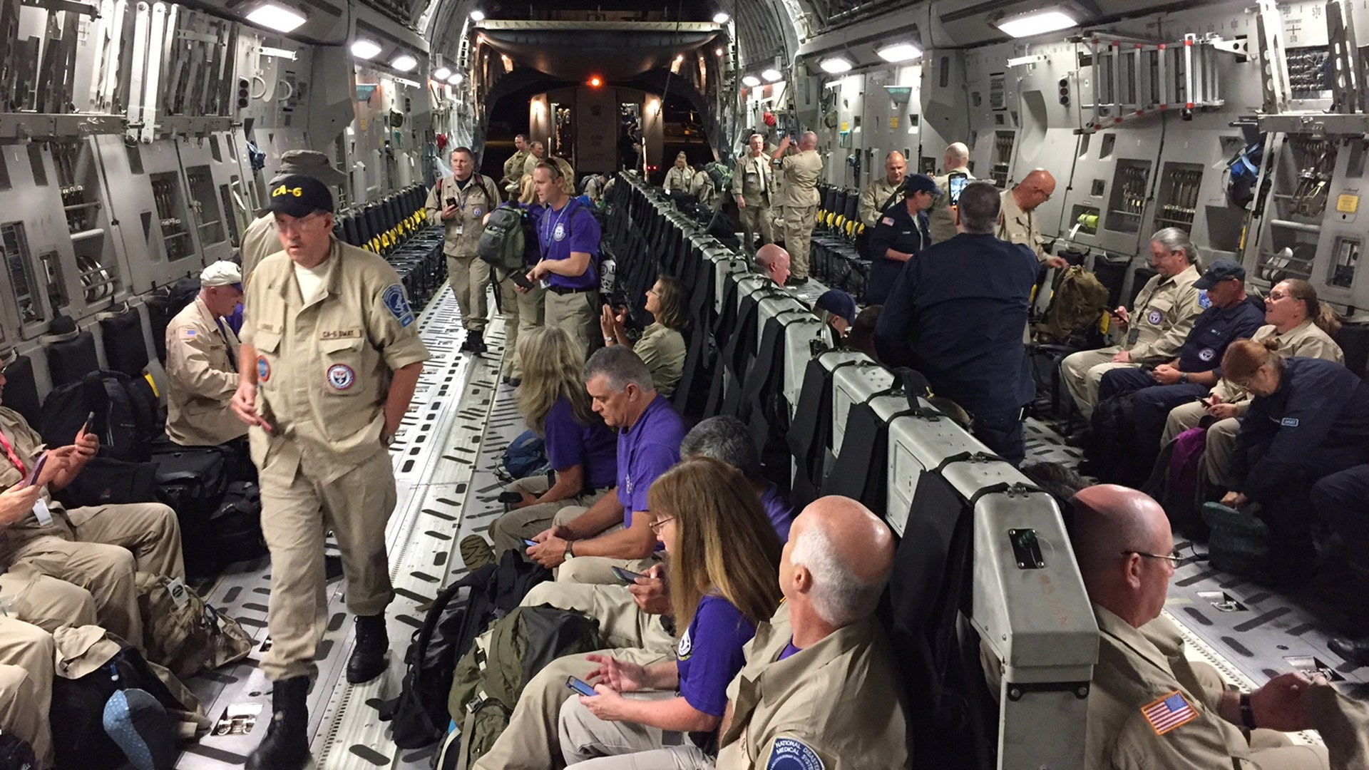 U.S. Air Force transport plane carries doctors to provide assistance to those impacted by Hurricane Irma in Orlando, Florida, Sunday