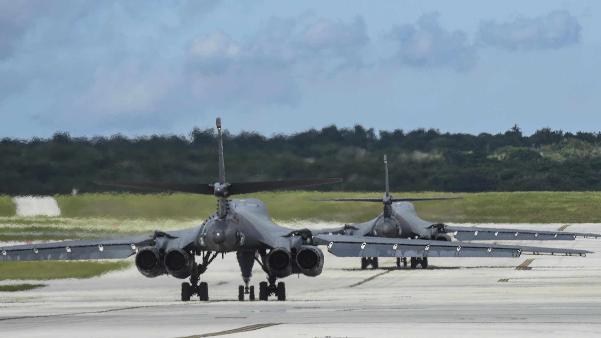 U.S. Air Force B-1B Lancers assigned to the 37th Expeditionary Bomb Squadron, deployed from Ellsworth Air Force Base, South Dakota, Aug. 7, 2017.