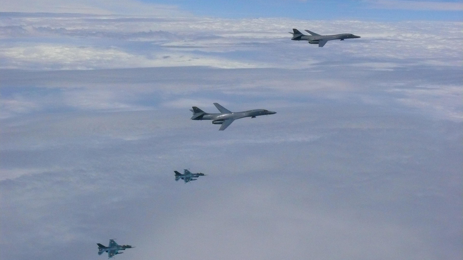 U.S. Air Force B-1B Lancers assigned to the 37th Expeditionary Bomb Squadron, Aug. 7, 2017. 