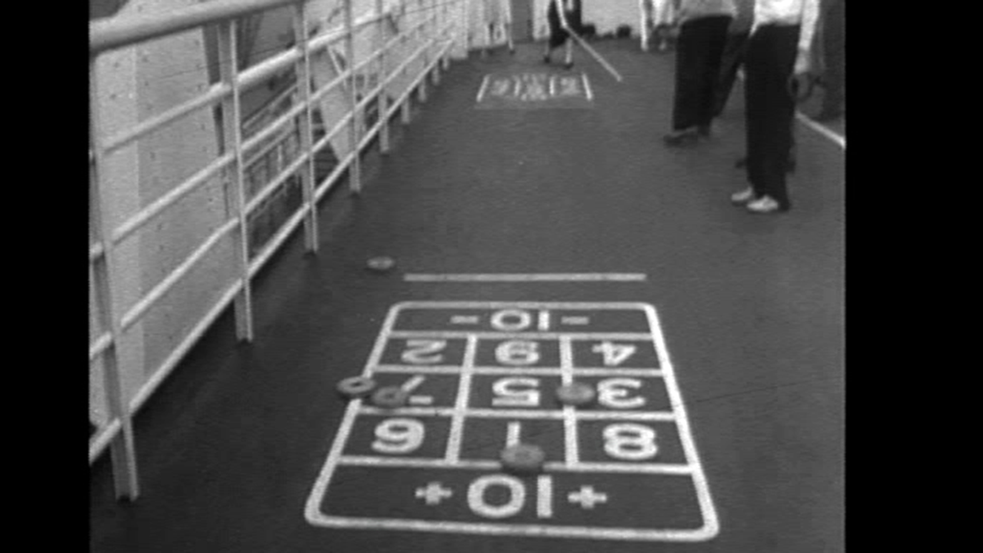 The ship's deck hosted lively games of shuffleboard.