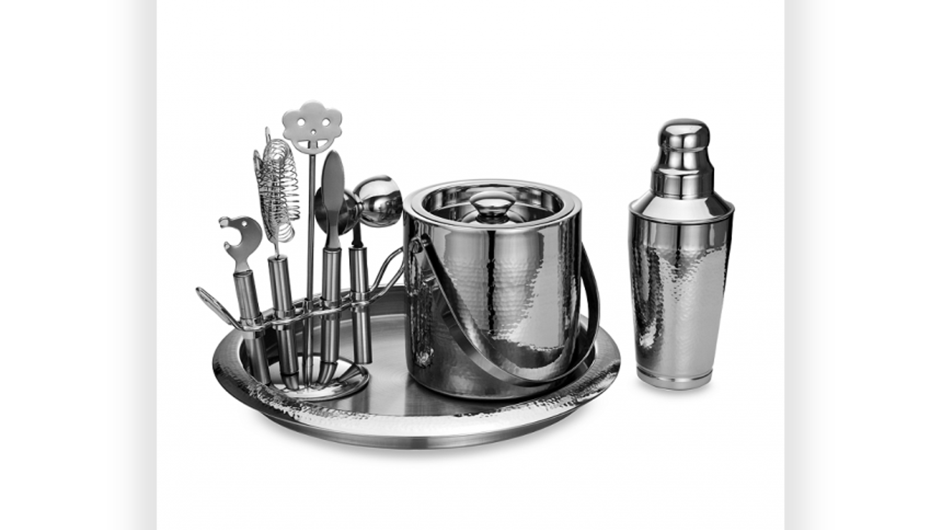 Hammered Stainless Steel Bar Set