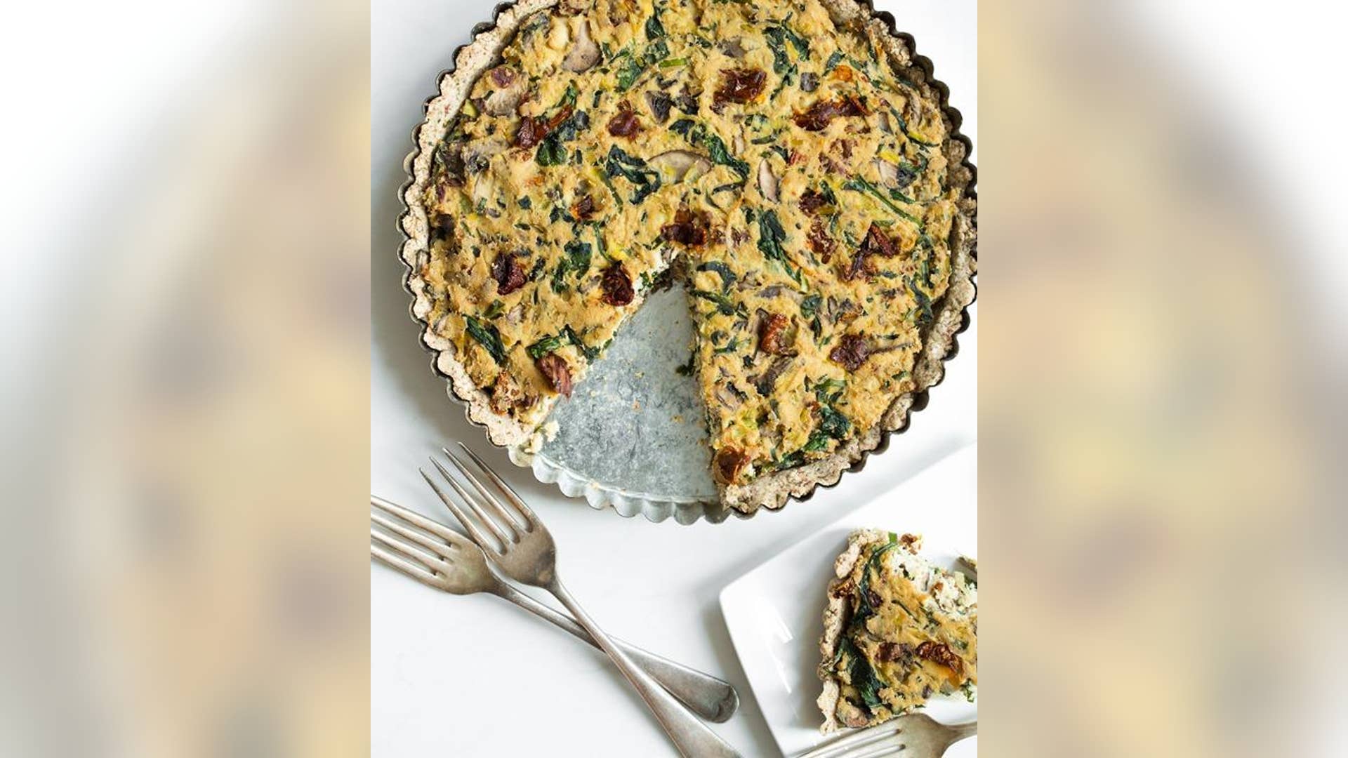 Sun Dried Tomato, Mushroom and Spinach Tofu Quiche