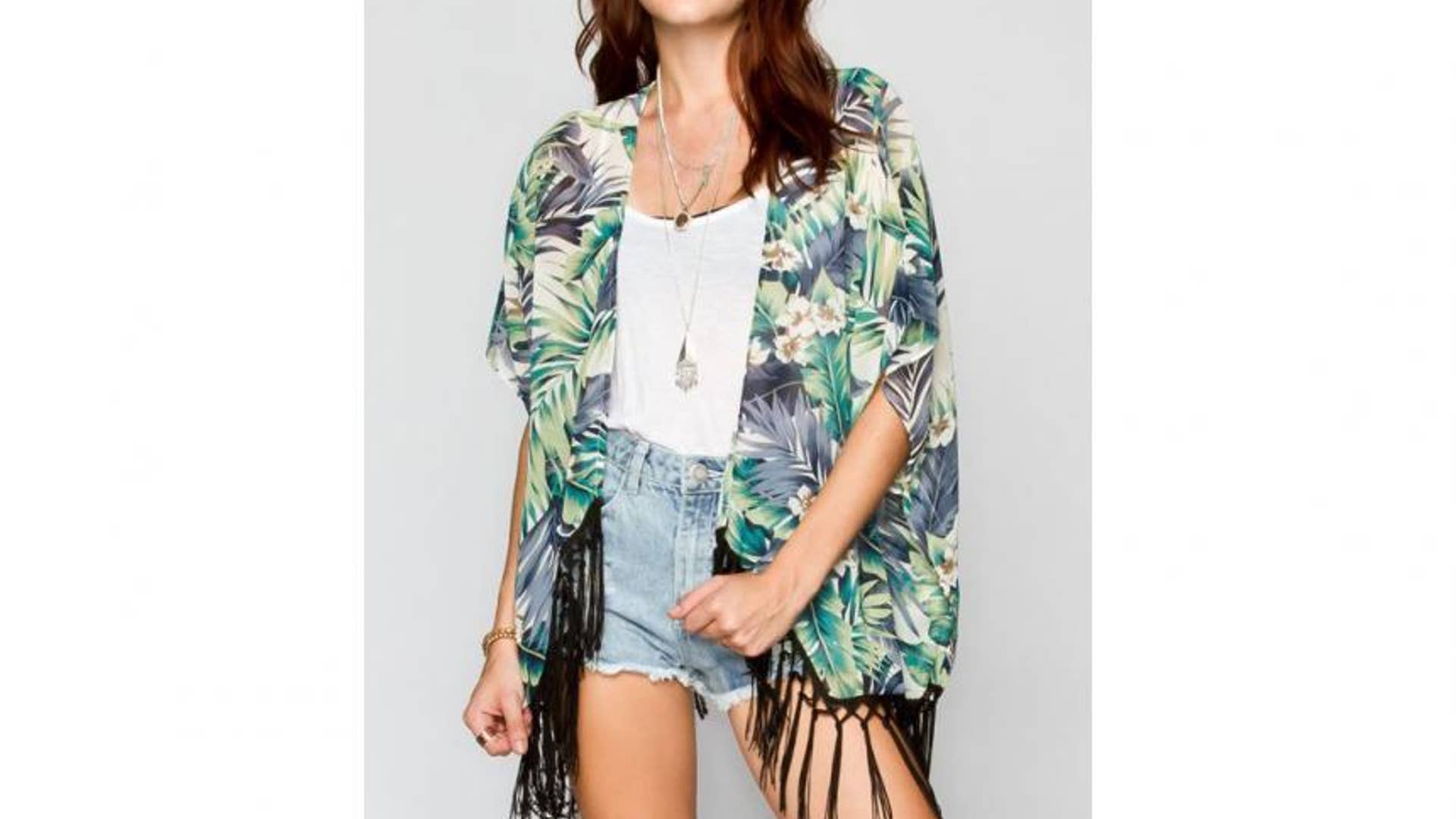 Blu Pepper Palm Print Kimono