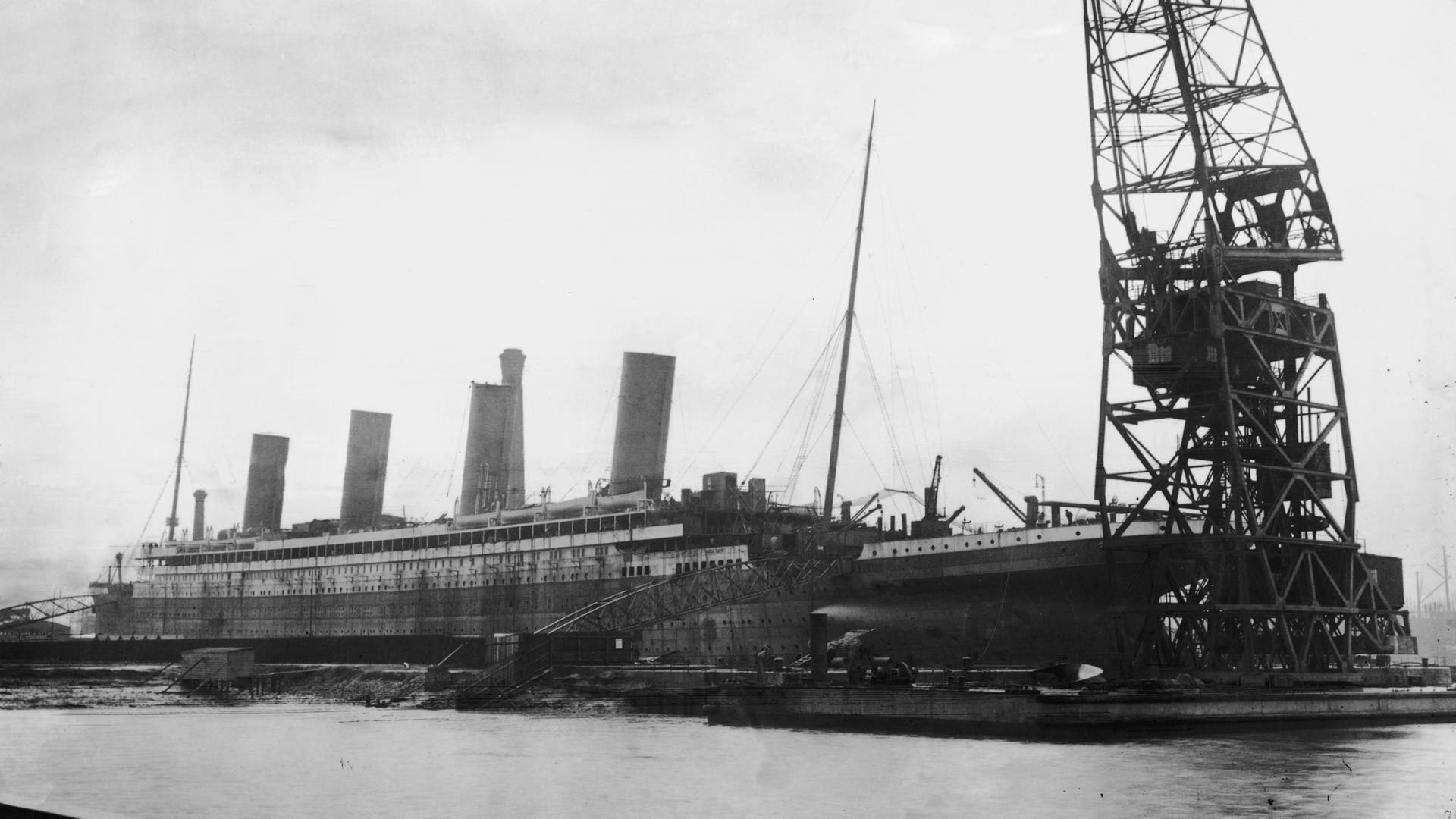 The liner Titanic in dry dock at the Harland and Wolff shipyard, Belfast, February 1912. (Photo by Topical Press Agency/Hulton Archive/Getty Images)