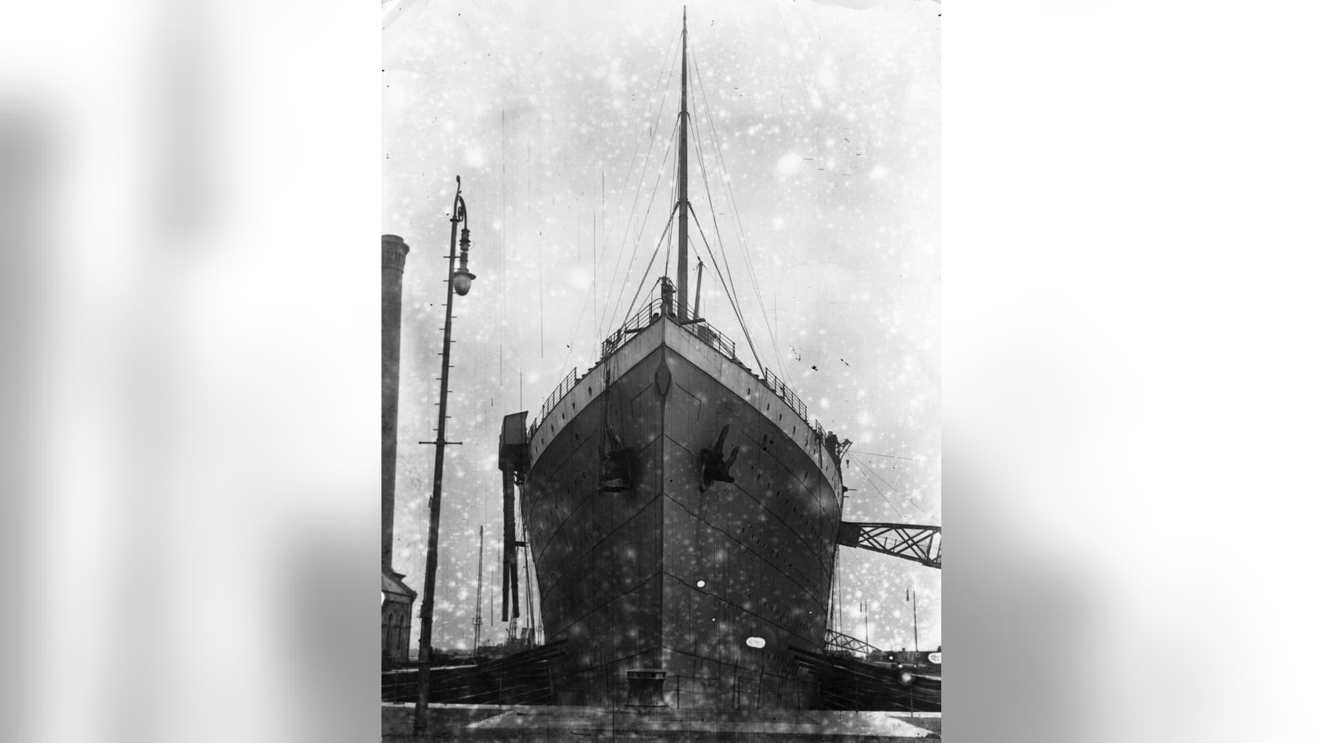 February 1912: The ill-fated White Star liner, the 'Titanic' at Harland and Wolff's shipyard, Belfast. (Photo by Topical Press Agency/Getty Images)