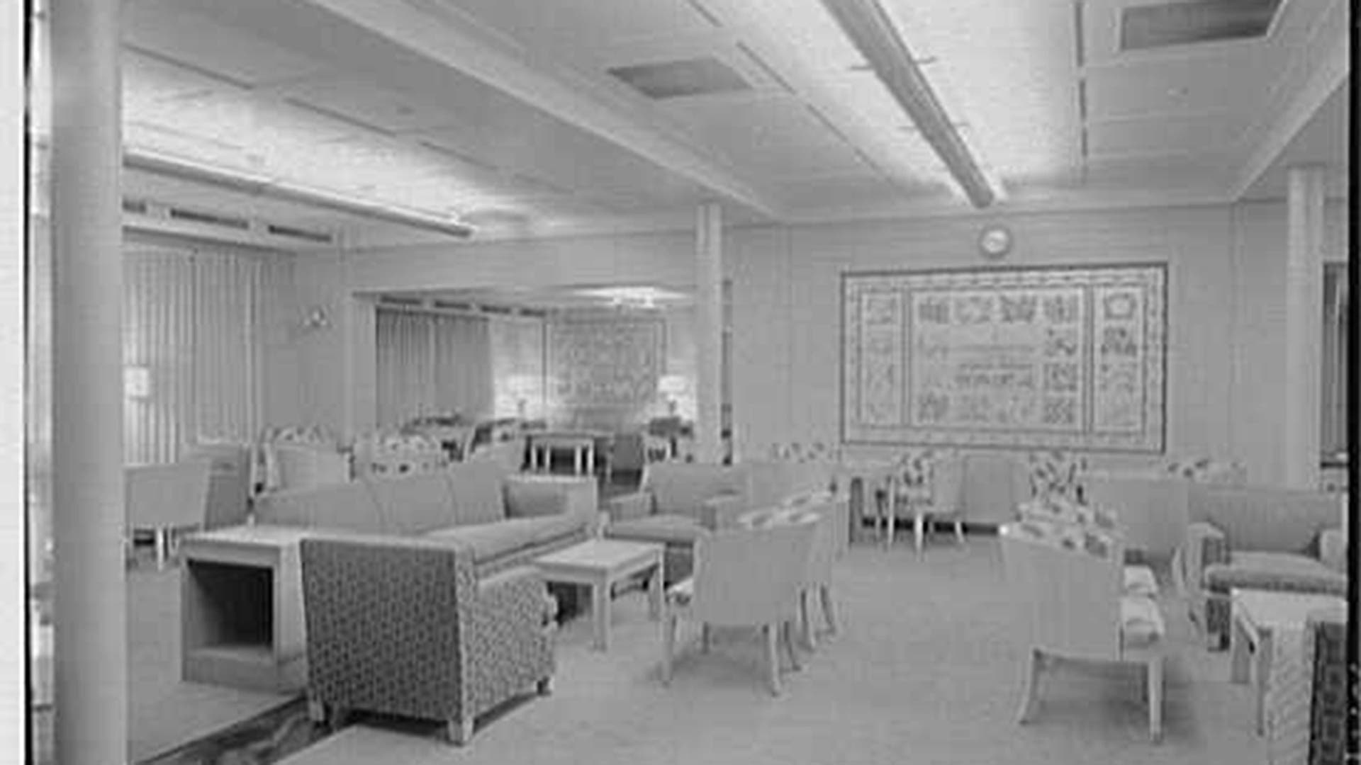 The lounge is seen as it appeared in the '50s.