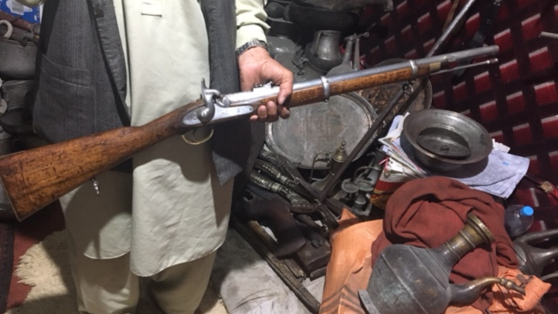 British-made 1863 Tower rifle, which he sells for four hundred dollars