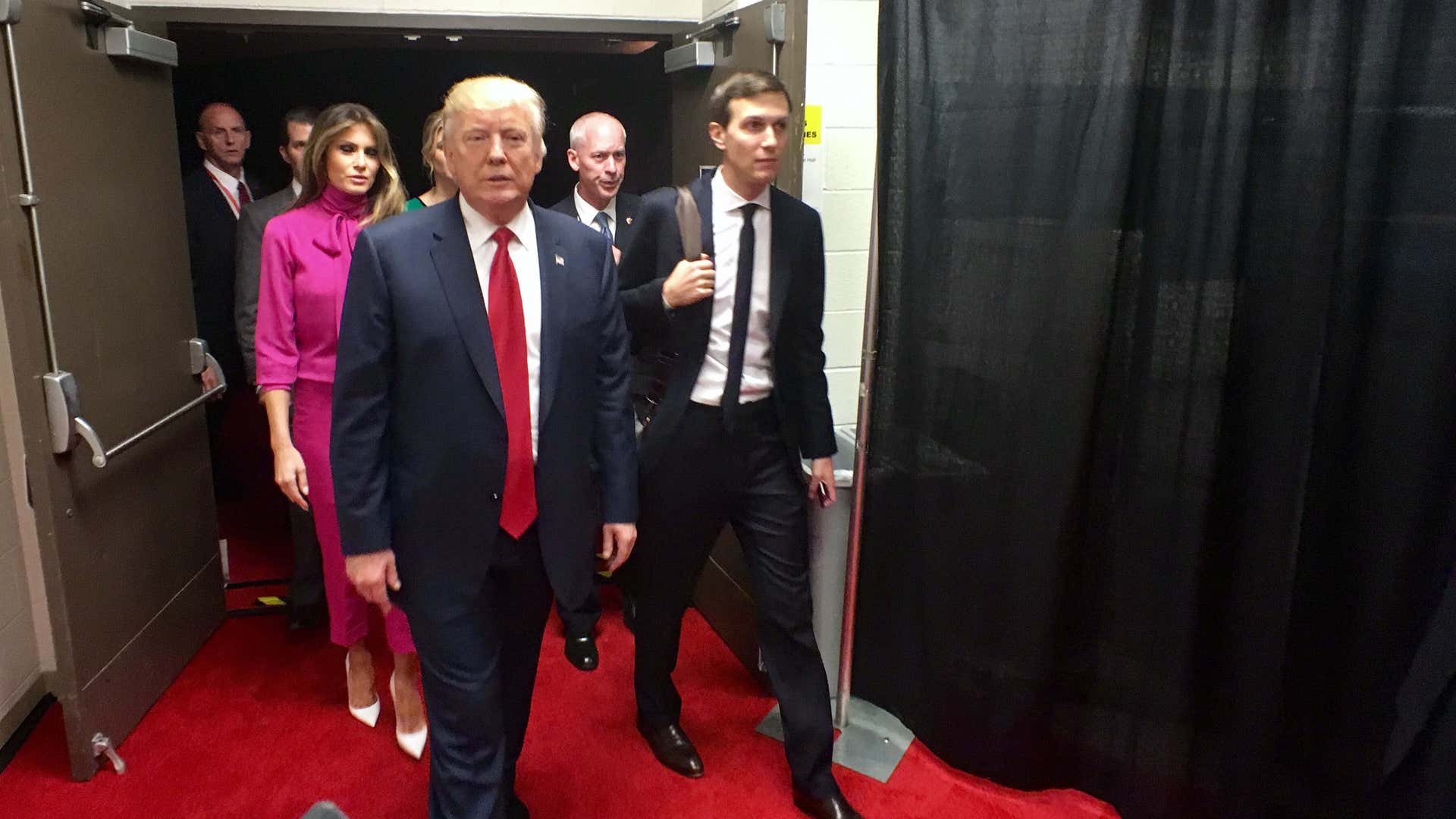 Donald Trump leaves the debate.