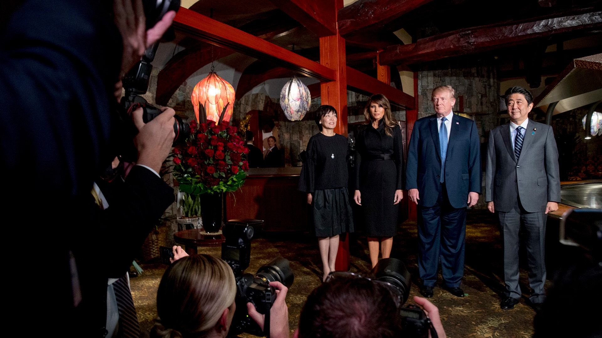President Trump and first lady Melania Trump, with Japanese Prime Minister Shinzo Abe, and his wife Akie Abe.