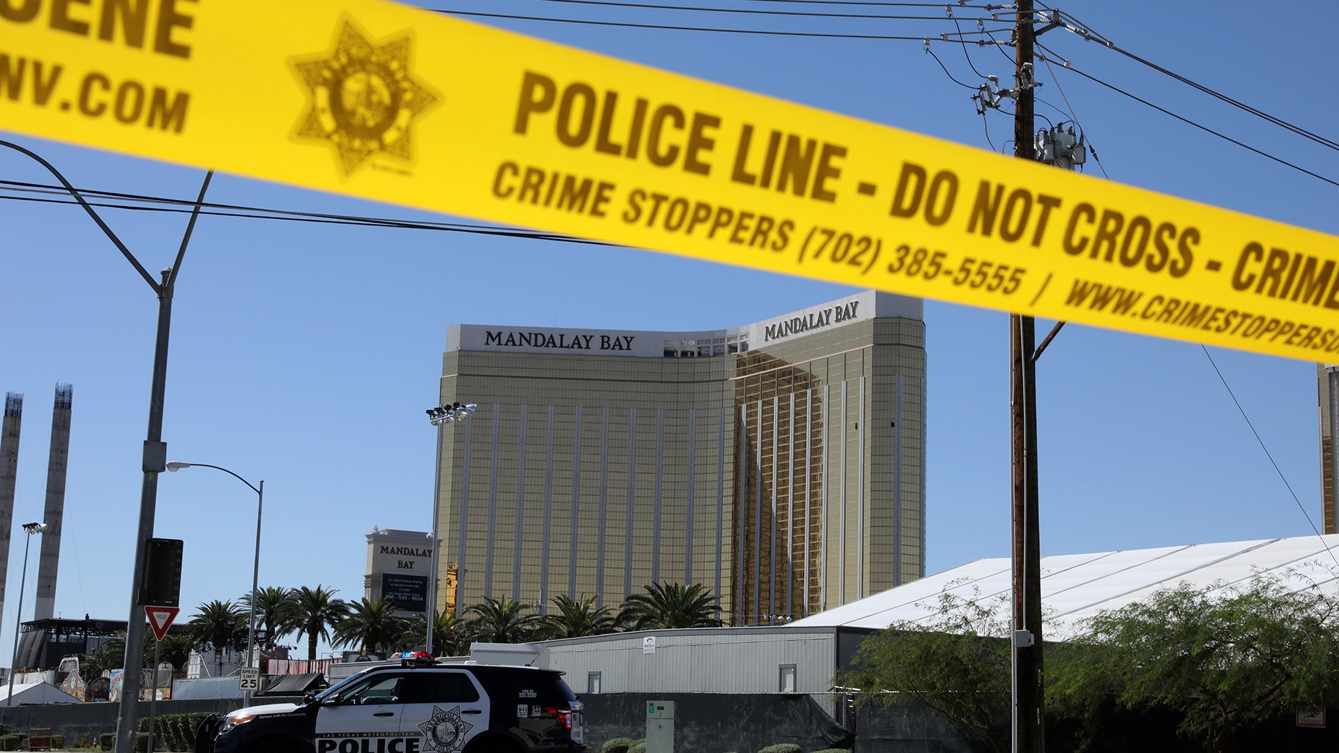 The site of the Route 91 music festival mass shooting is seen outside the Mandalay Bay Resort and Casino