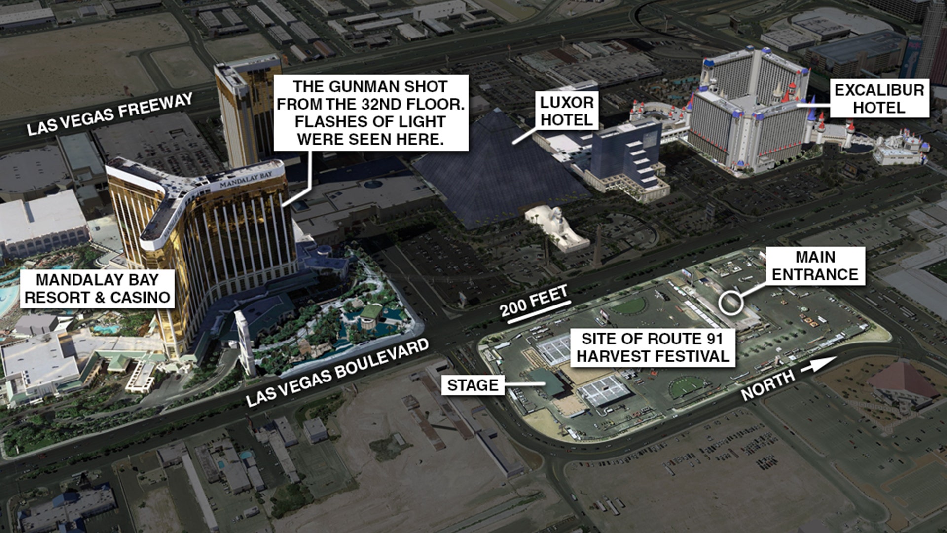 Graphic showing the area where the shooting happened in Las Vegas, Sunday