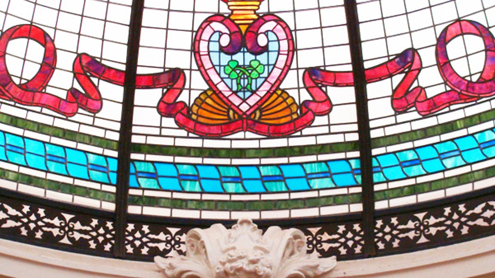 Stained glass dome with heart motif at Boldt Castle
