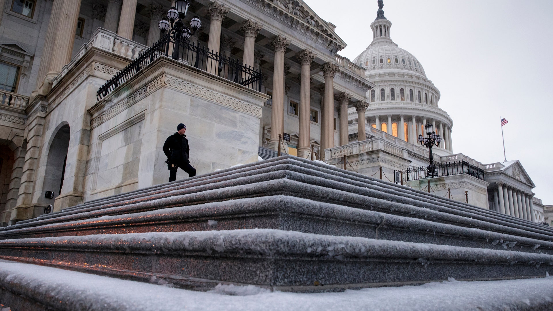 The storm is expected to dump 12 to 18 inches of snow along a large swath of the region. Capitol Hill in Washington.