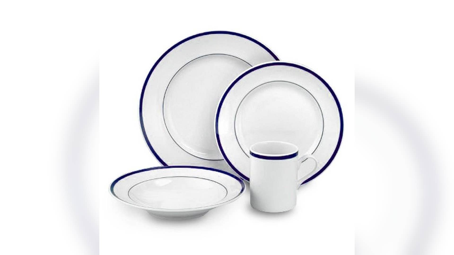 2. Brasserie Blue-Banded Porcelain Dinnerware Place Settings