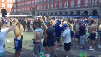 Video: Leicester City fans caught video clashing with police in Madrid