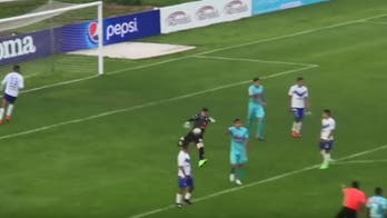 Watch this goalkeeper score a long-range cannon shot from inside his own box