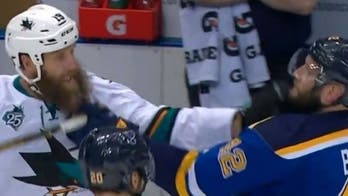 Beard tug of war breaks out during Game 1 of Sharks, Blues