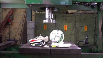 Watch a bunch of soccer gear get destroyed by a hydraulic press