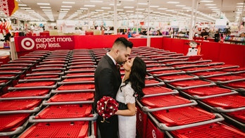 Couple takes wedding photos at Target